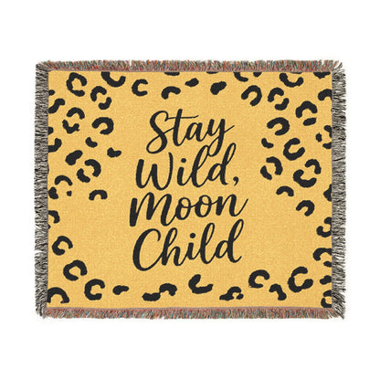 Stay Wild Moon Child Woven Blanket — Leopard Print Boho Throw