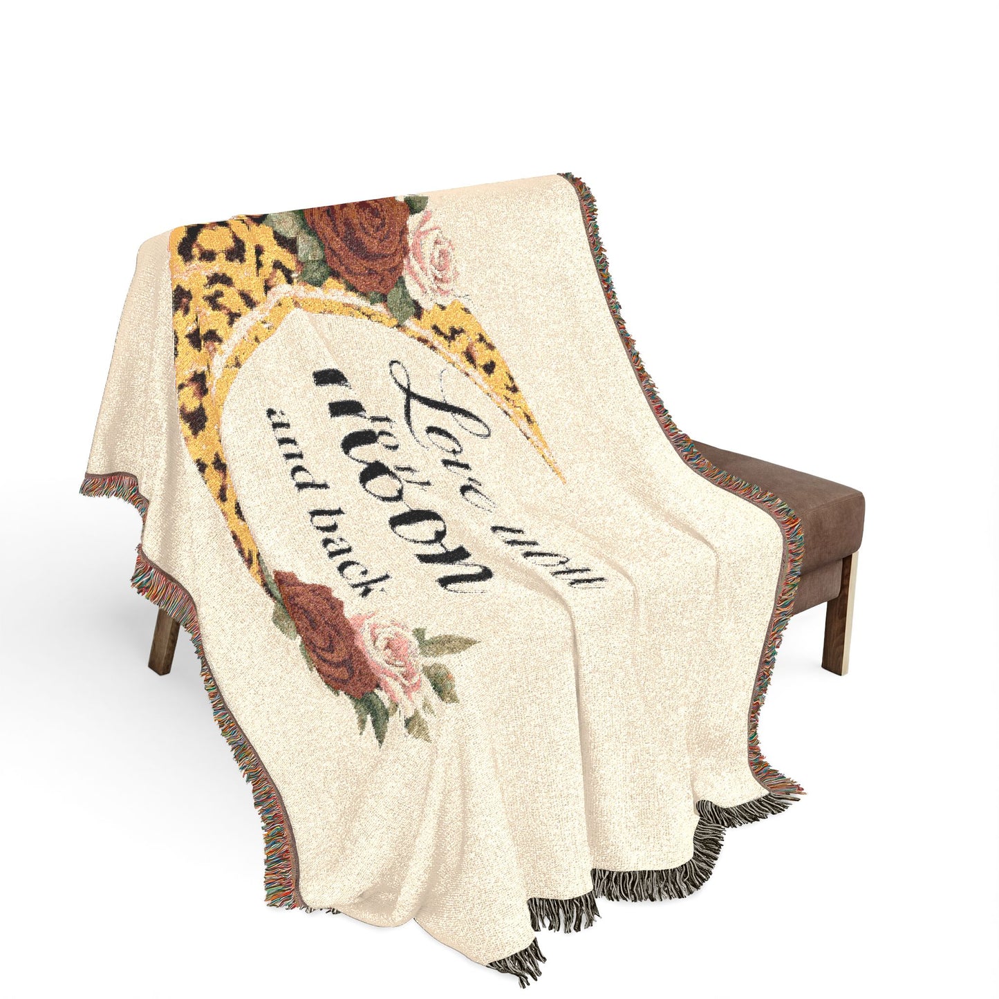 Love You to the Moon Woven Blanket — Cozy Floral Crescent Moon Throw