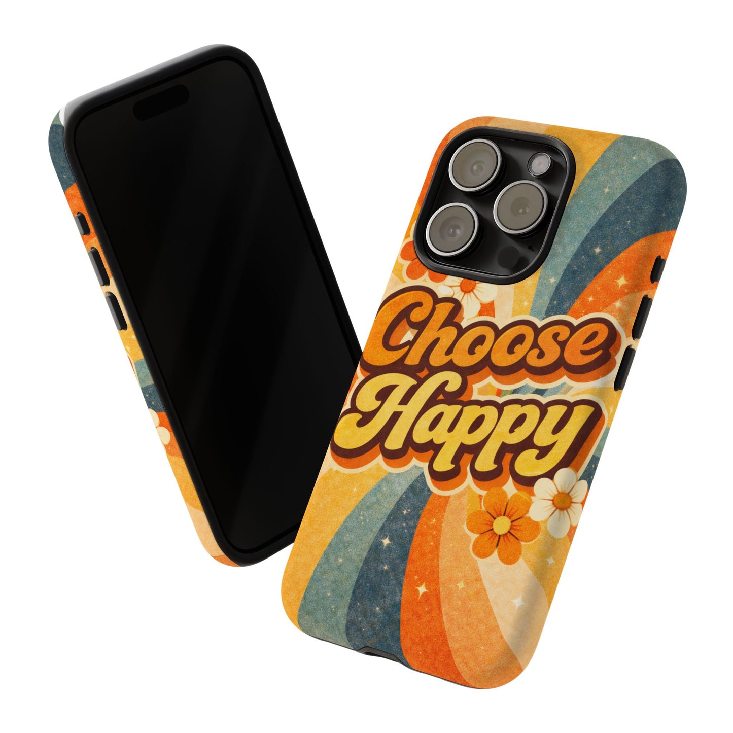 Retro 'Choose Happy' Phone Case — 70s Vibe Floral Protection