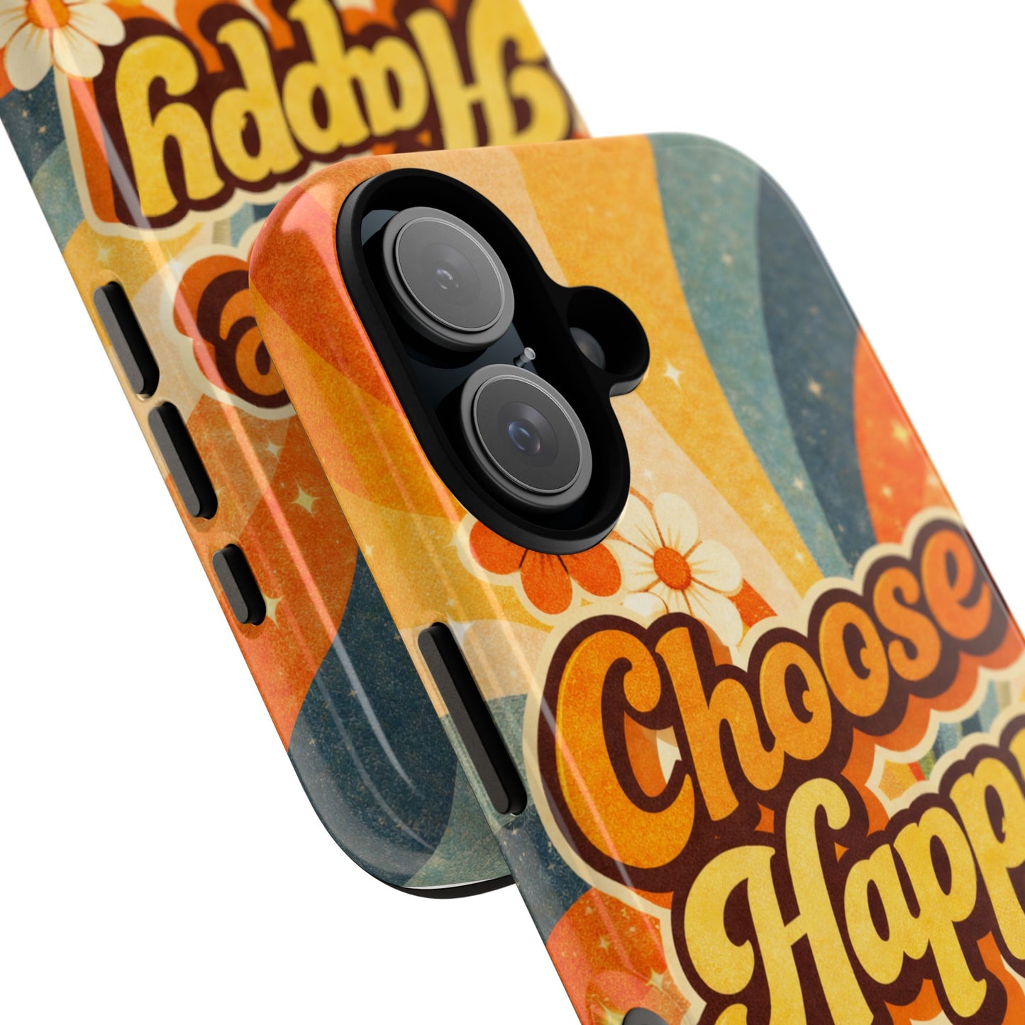 Retro 'Choose Happy' Phone Case — 70s Vibe Floral Protection