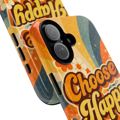 Retro 'Choose Happy' Phone Case — 70s Vibe Floral Protection