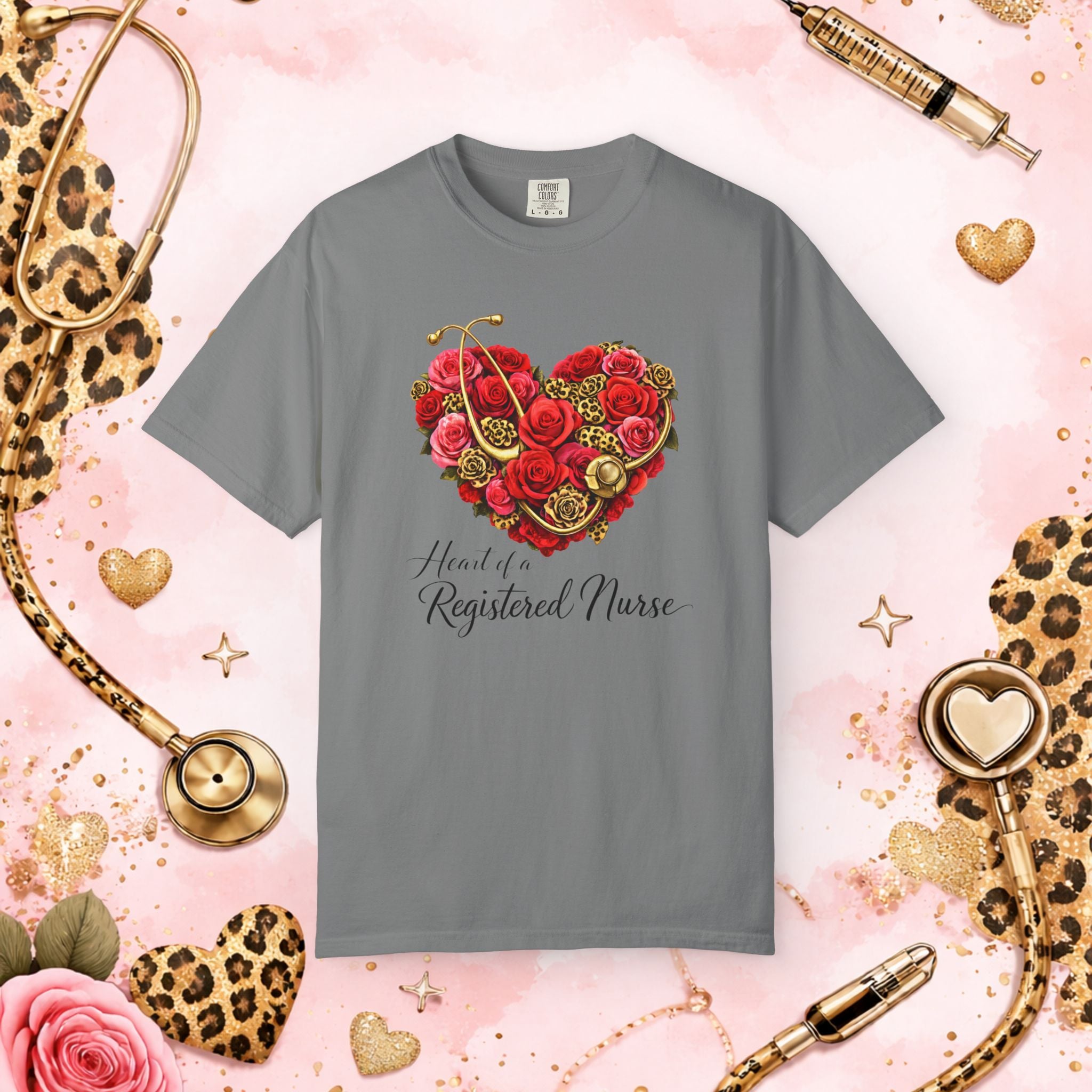 Valentine Registered Nurse Heart Tee — Floral Stethoscope Nursing T-Shirt