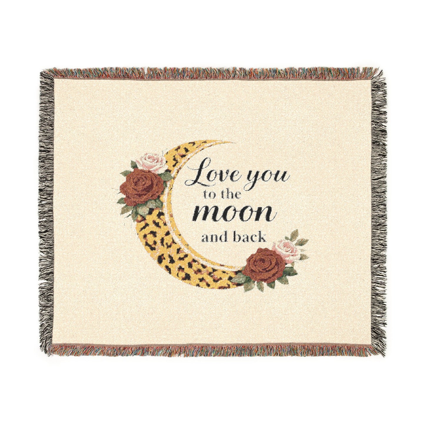 Love You to the Moon Woven Blanket — Cozy Floral Crescent Moon Throw