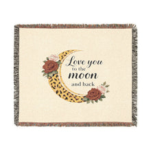 Love You to the Moon Woven Blanket — Cozy Floral Crescent Moon Throw
