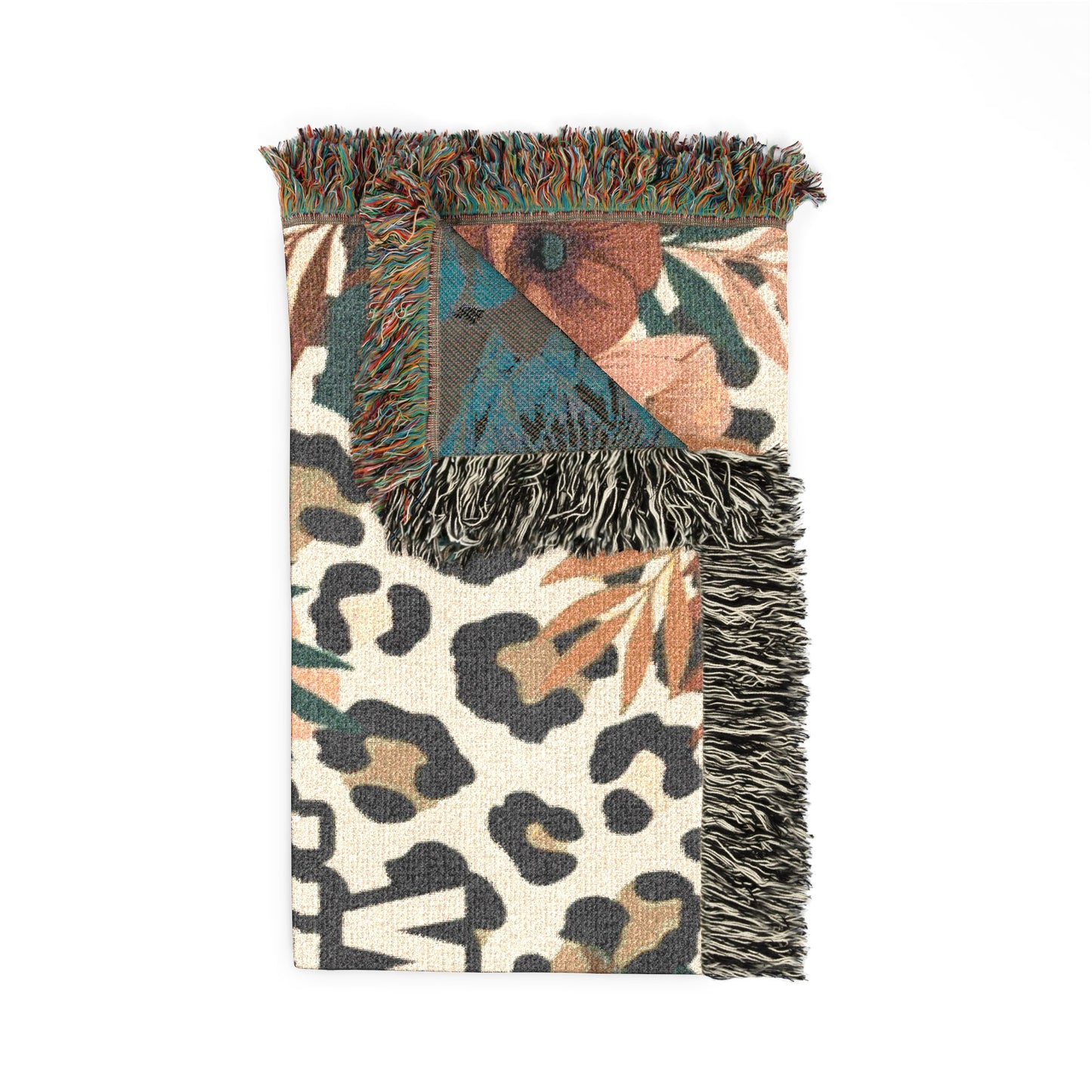 "Wild Heart Bloom Boldly" Floral Leopard Throw Blanket Woven Blanket