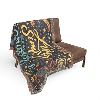 Live Simply Remain Grateful Woven Blanket — Inspirational Boho Throw