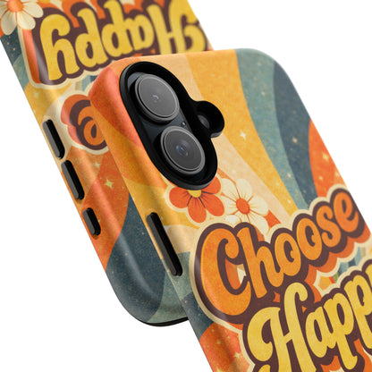 Retro 'Choose Happy' Phone Case — 70s Vibe Floral Protection