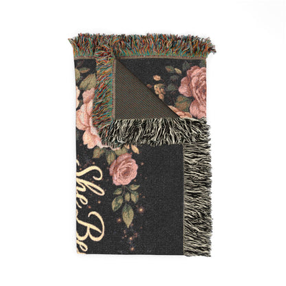 Woven Blanket: "She Believed She Could So She Matched" Floral Stethoscope Throw