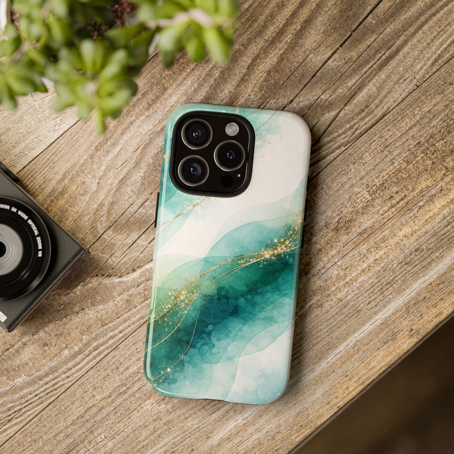 Teal Marble Gold Accent Tough Phone Case