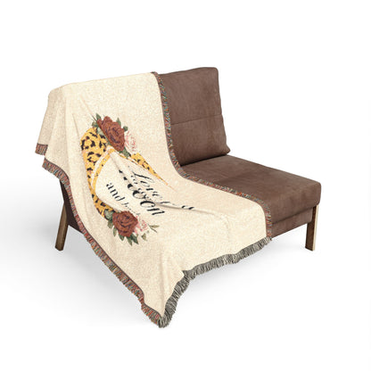 Love You to the Moon Woven Blanket — Cozy Floral Crescent Moon Throw