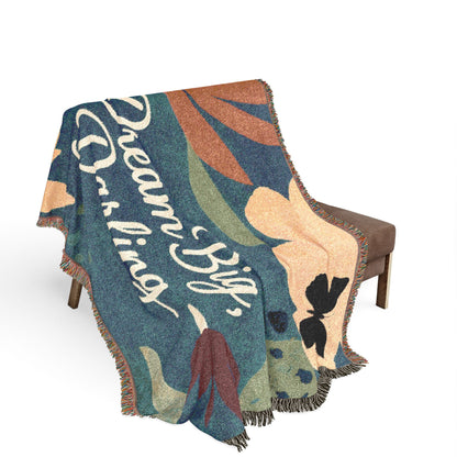 Dream Big, Darling Woven Blanket — Floral Boho Throw for Bedroom & Gift