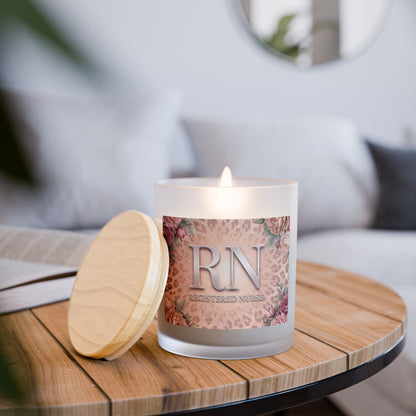 RN Registered Nurse Candle — Floral Leopard Frosted Glass 11oz