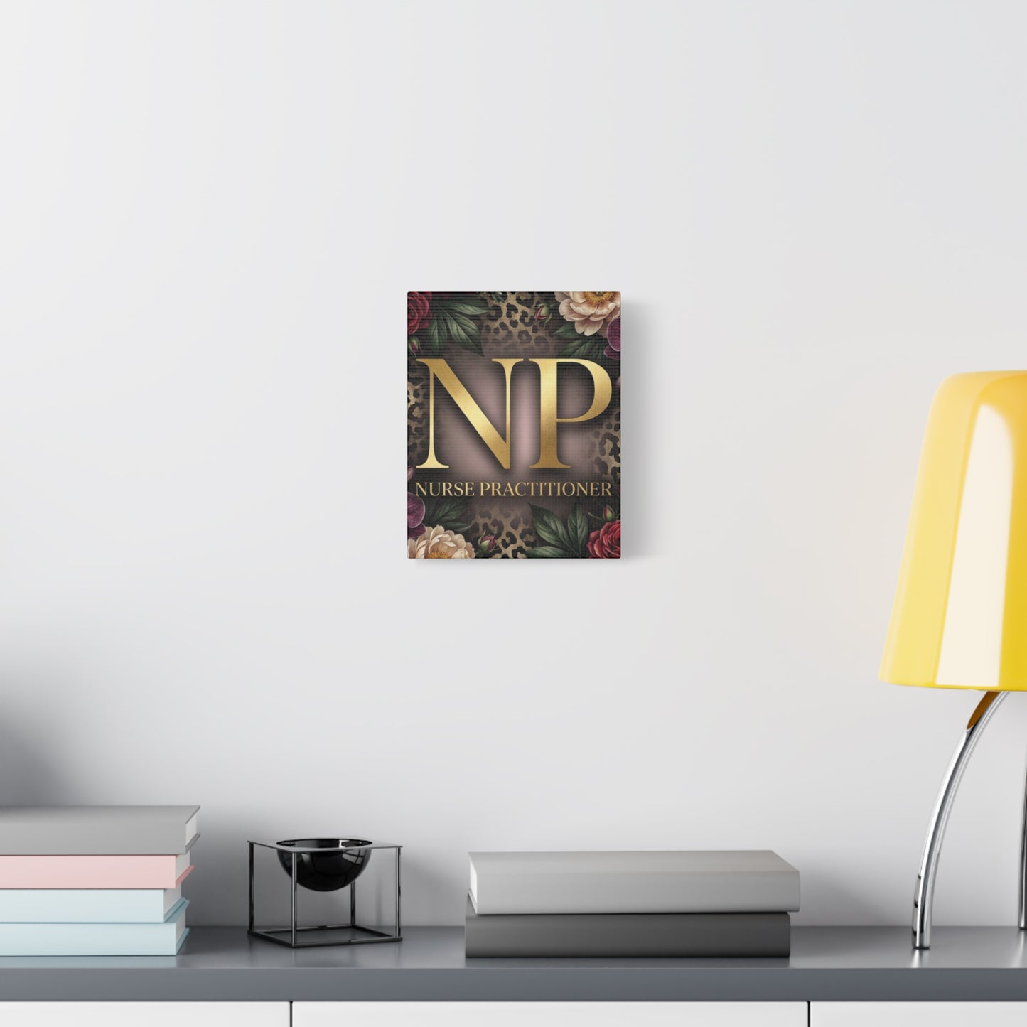 Nurse Practitioner NP Gold Leopard Floral Matte Canvas Wall Art