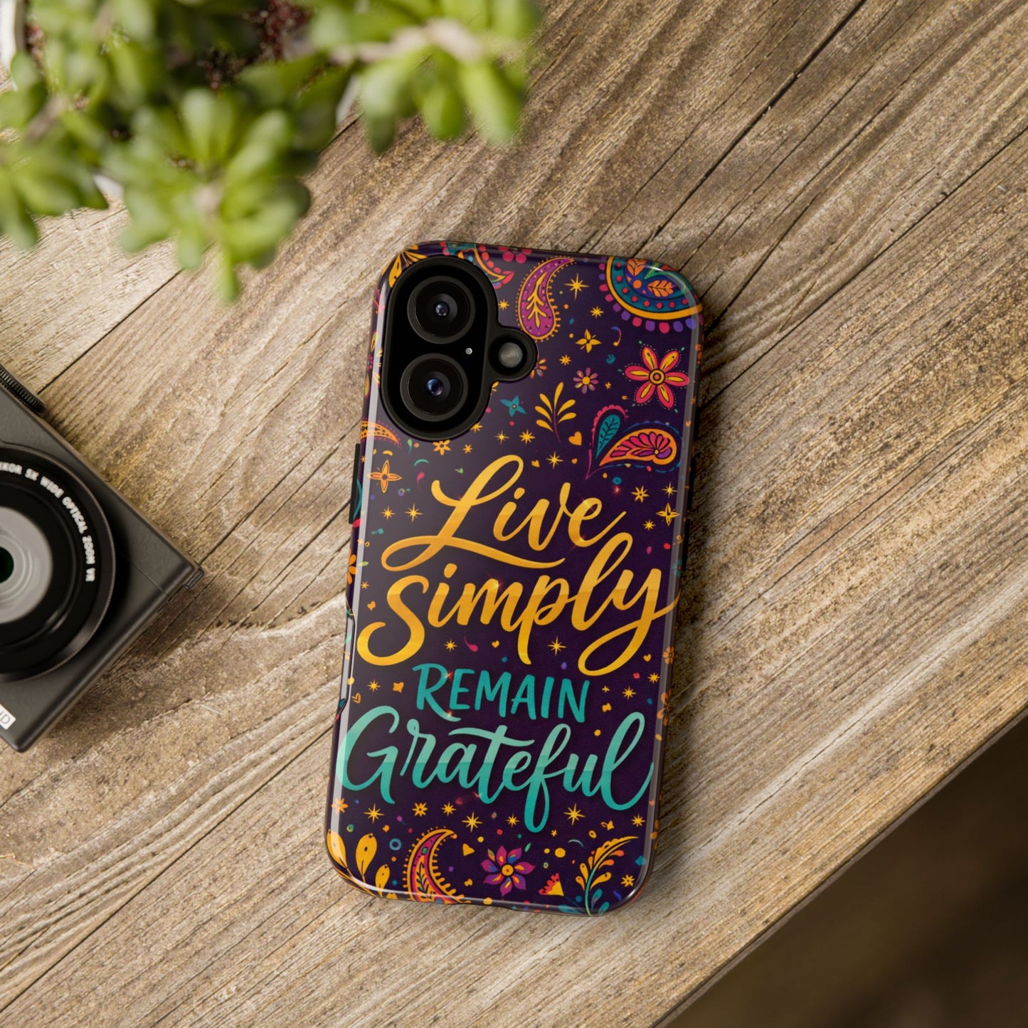 "Live Simply Remain Grateful" Floral Paisley Protective Cover Phone Case