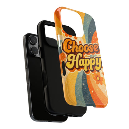 Retro 'Choose Happy' Phone Case — 70s Vibe Floral Protection