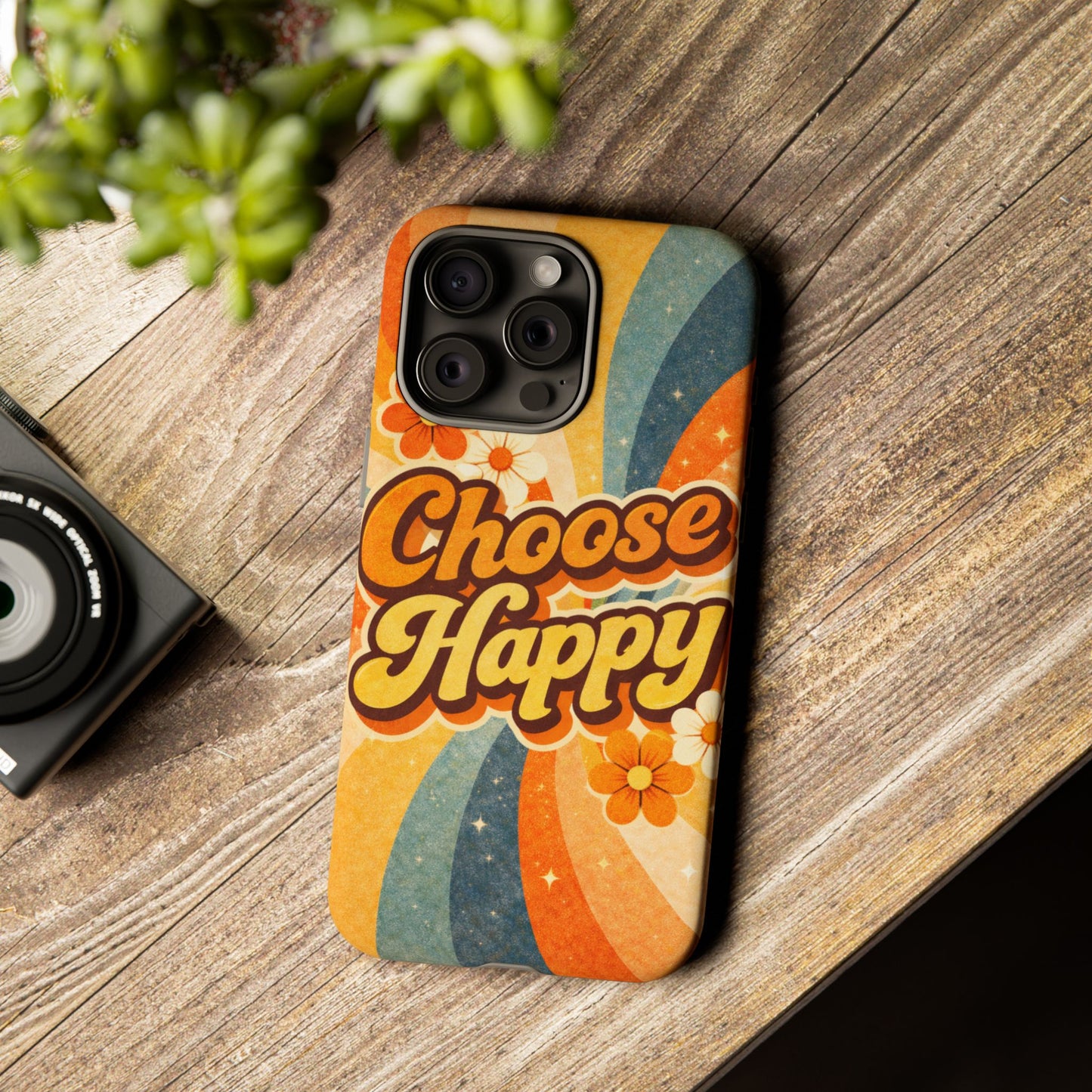 Retro 'Choose Happy' Phone Case — 70s Vibe Floral Protection