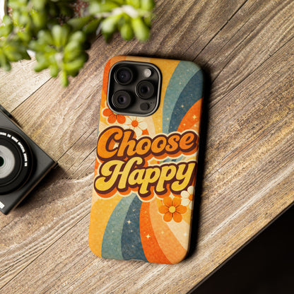 Retro 'Choose Happy' Phone Case — 70s Vibe Floral Protection