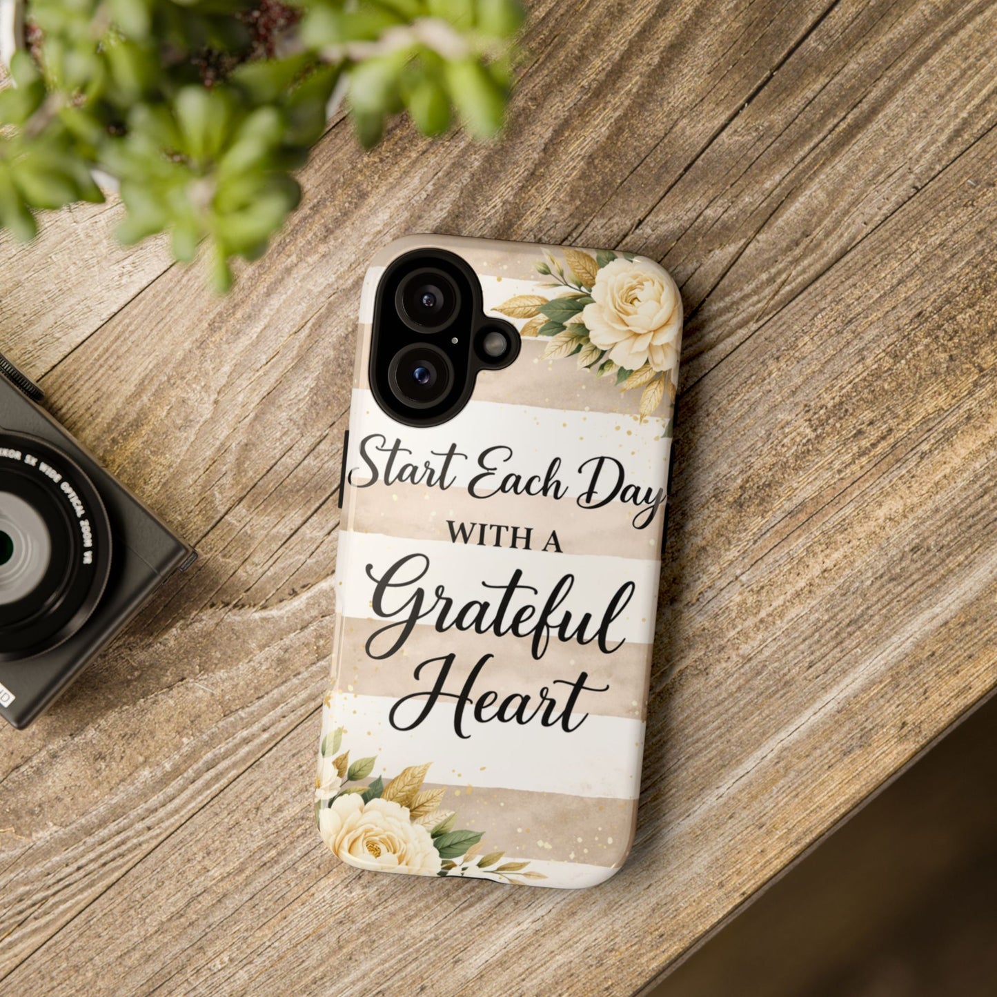 Grateful Heart Tough Case — Floral Striped Protective Phone Case