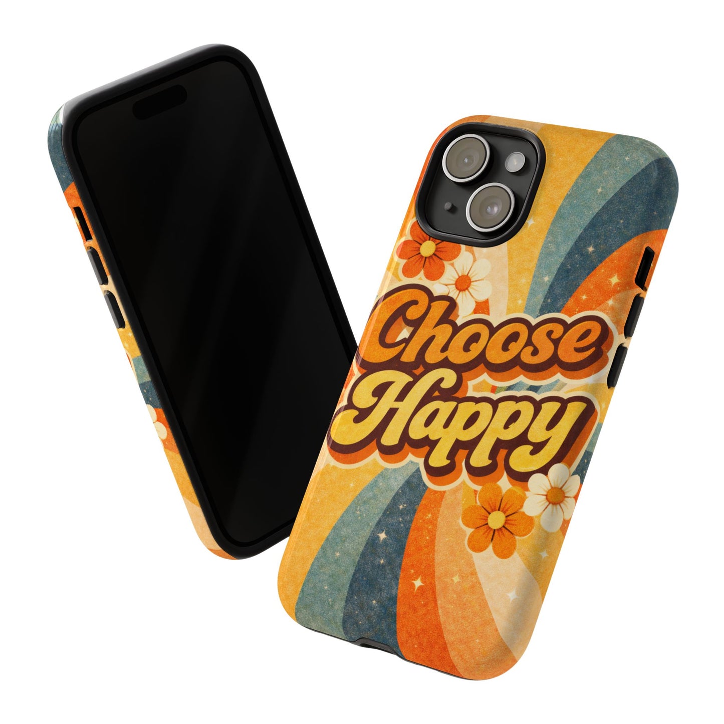 Retro 'Choose Happy' Phone Case — 70s Vibe Floral Protection