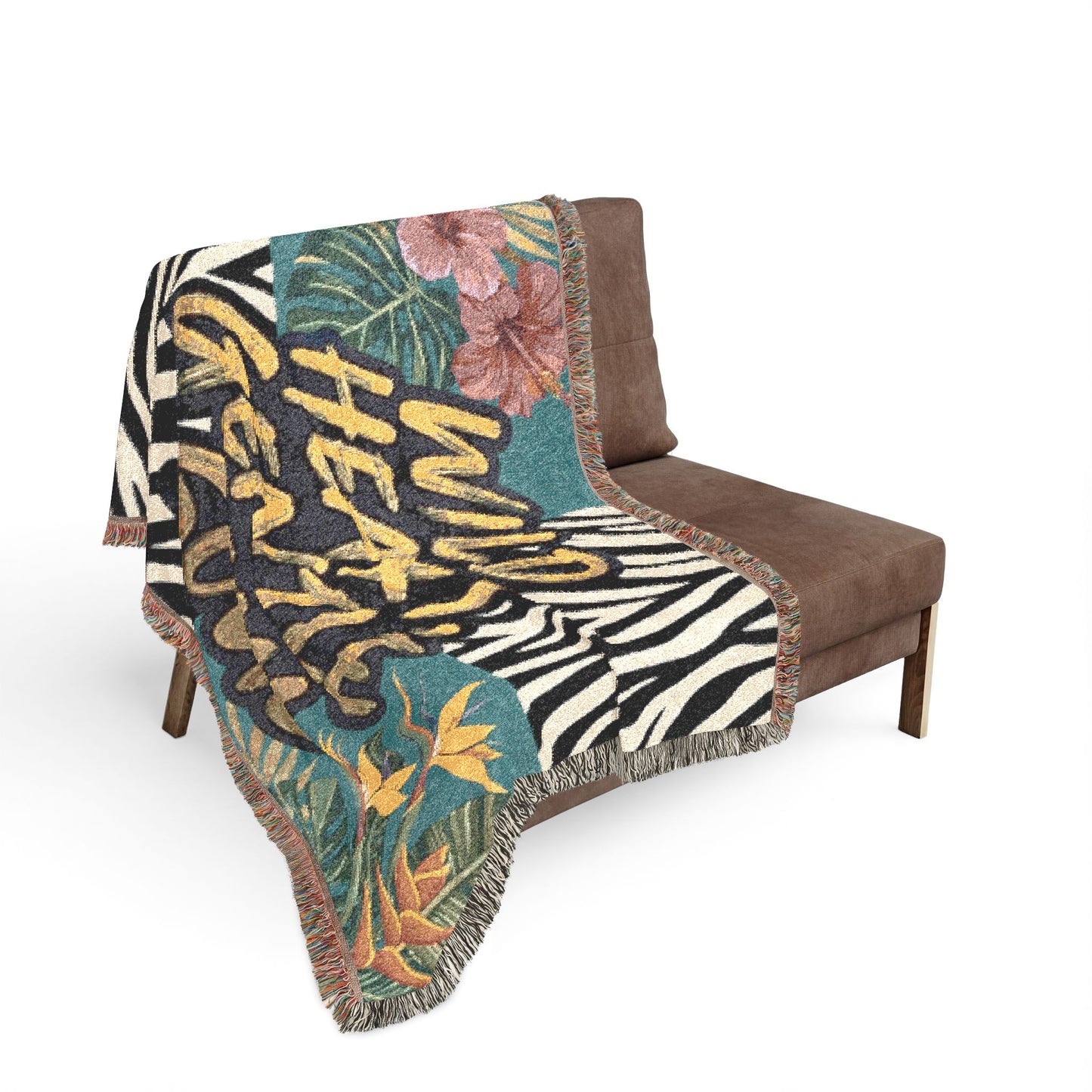 'Wild Heart, Gentle Soul' Tropical Zebra Throw / Woven Blanket —