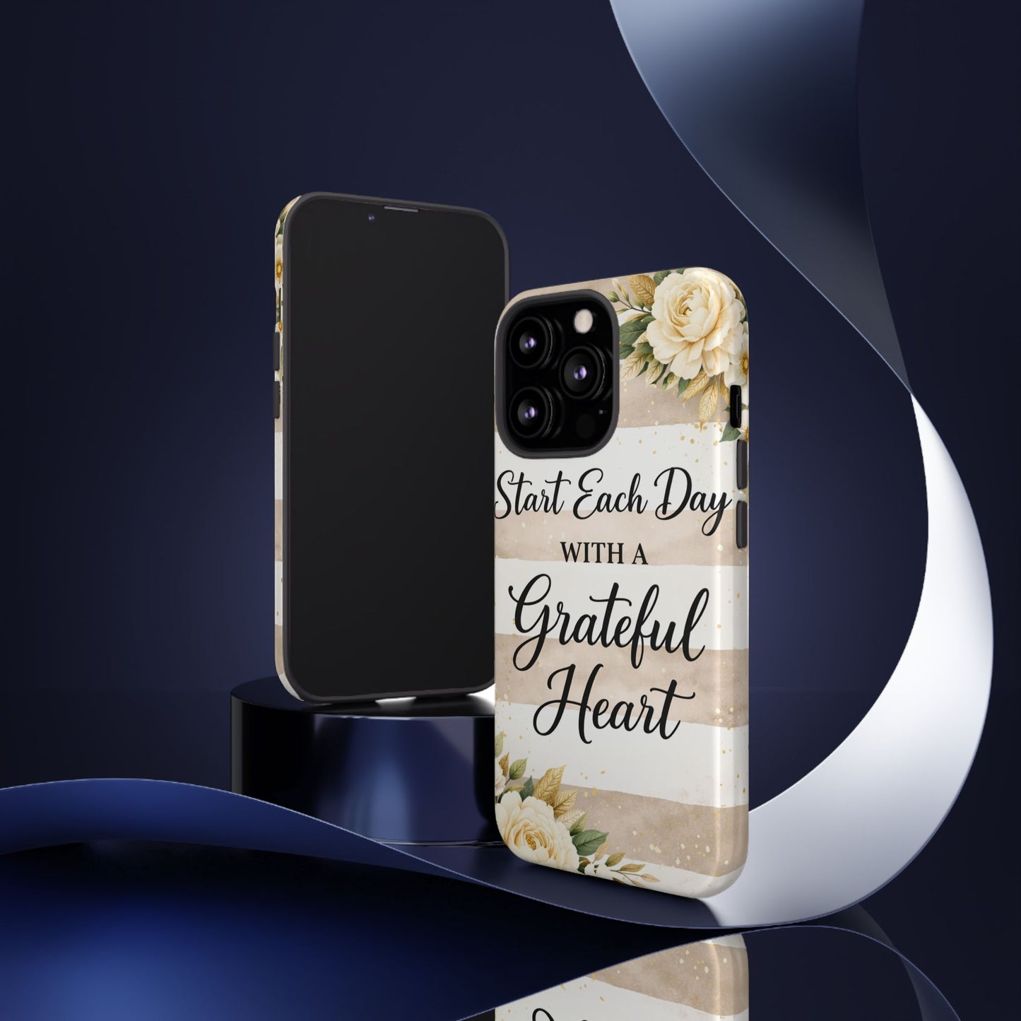 Grateful Heart Tough Case — Floral Striped Protective Phone Case