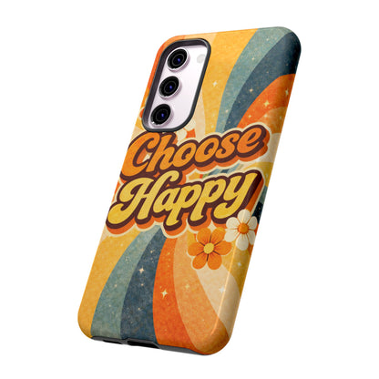 Retro 'Choose Happy' Phone Case — 70s Vibe Floral Protection