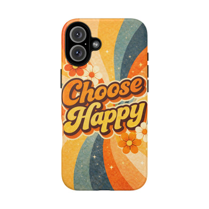 Retro 'Choose Happy' Phone Case — 70s Vibe Floral Protection