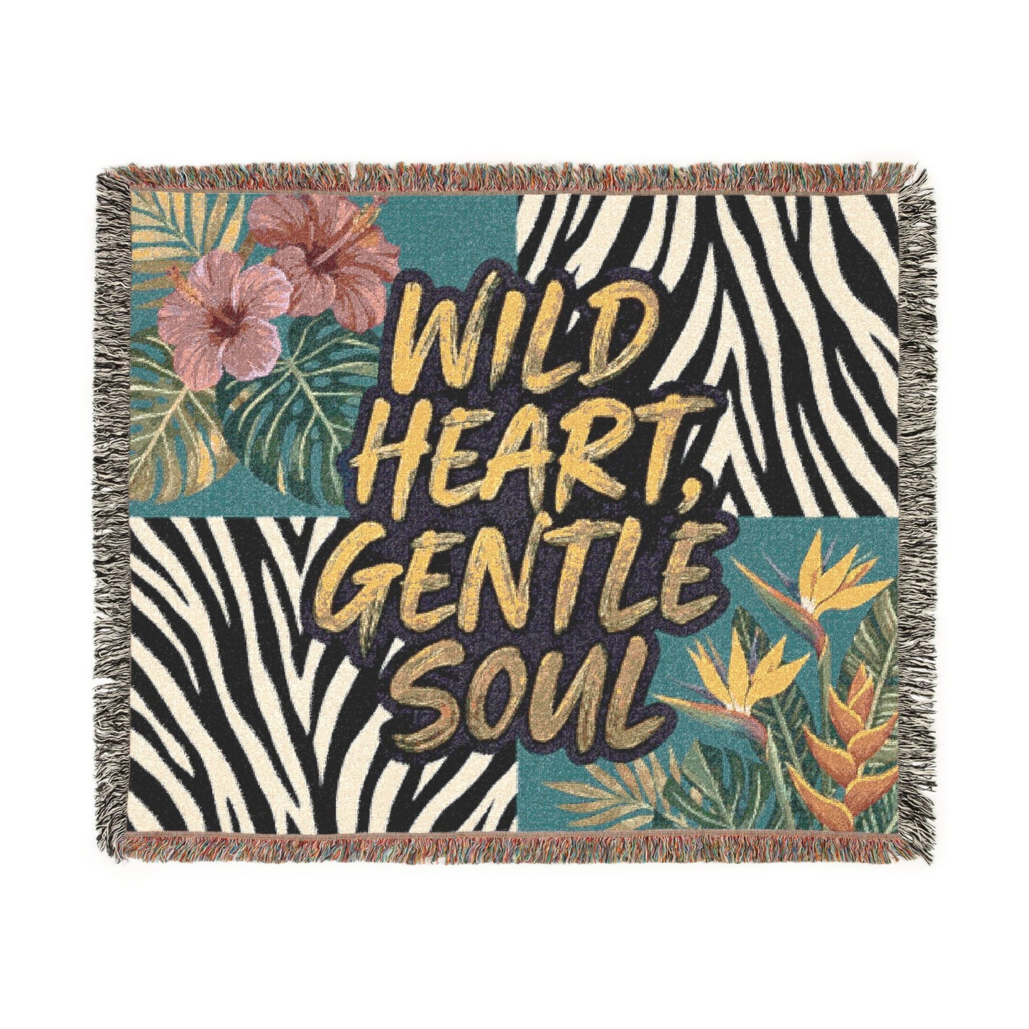 'Wild Heart, Gentle Soul' Tropical Zebra Throw / Woven Blanket —