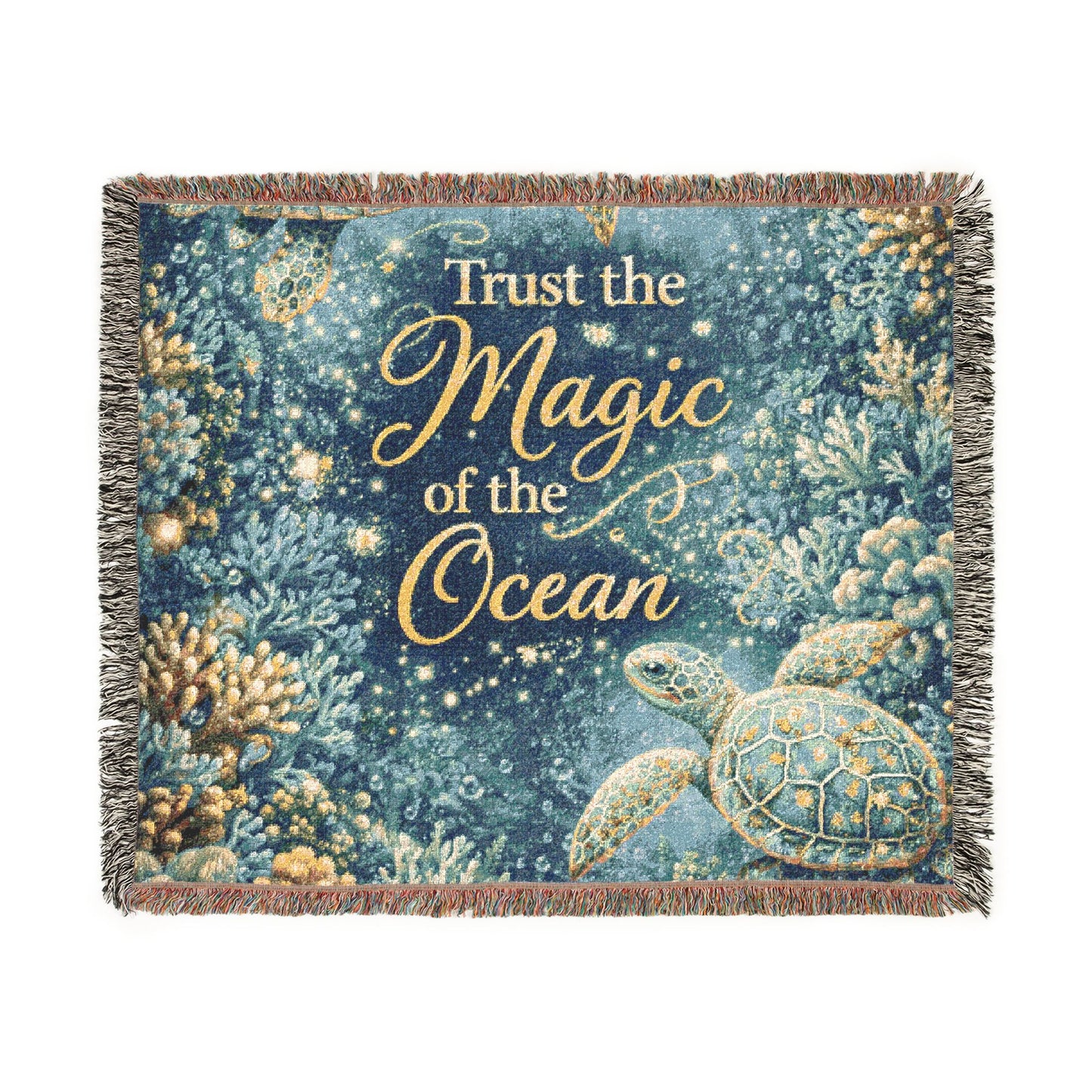 Woven Blanket — “Trust the Magic of the Ocean” Nautical Cozy Throw