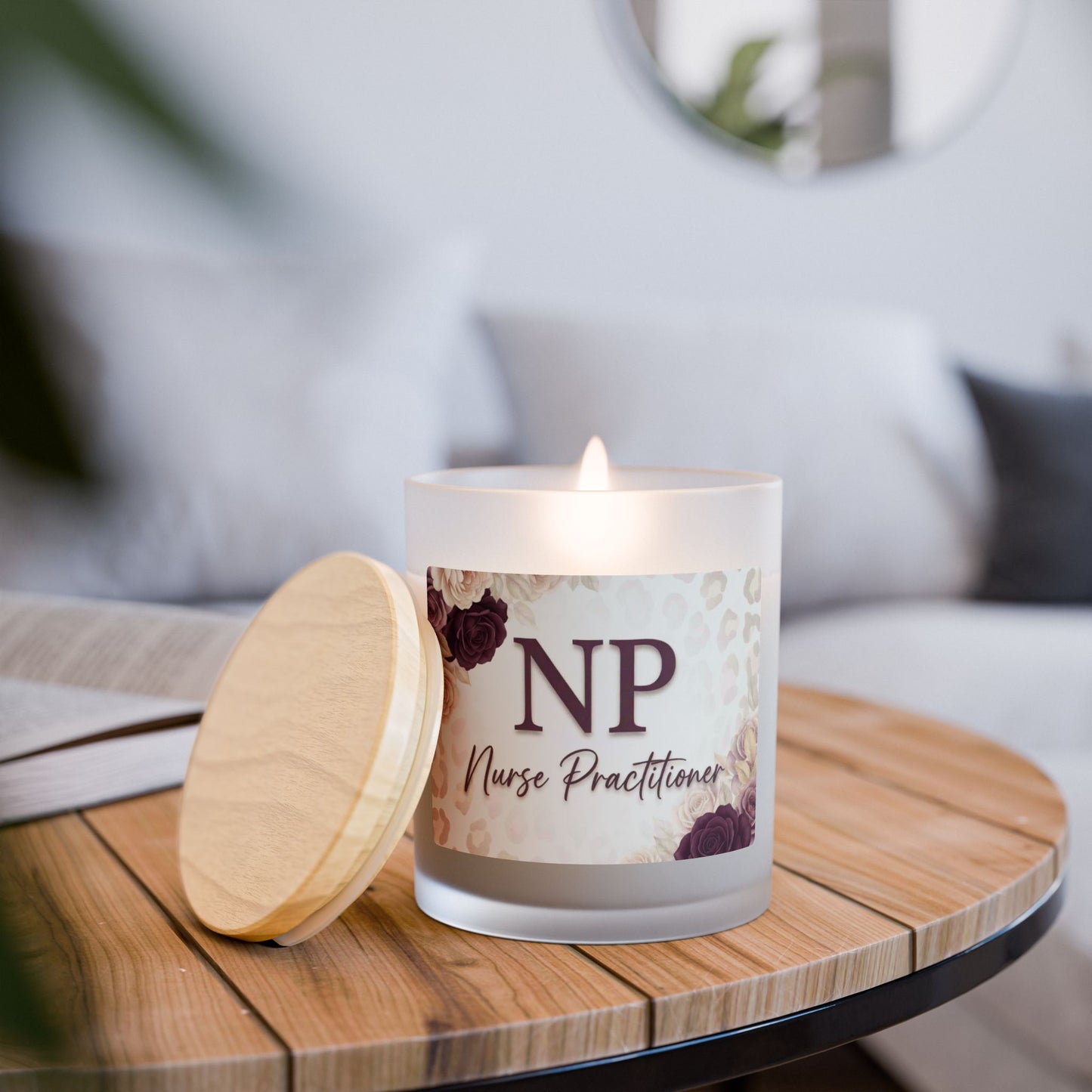 Nurse Practitioner Frosted Glass Candle — 11oz Floral Scented Gift