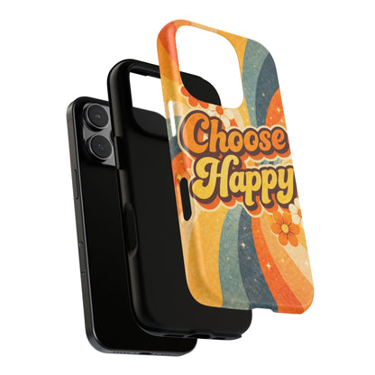 Retro 'Choose Happy' Phone Case — 70s Vibe Floral Protection