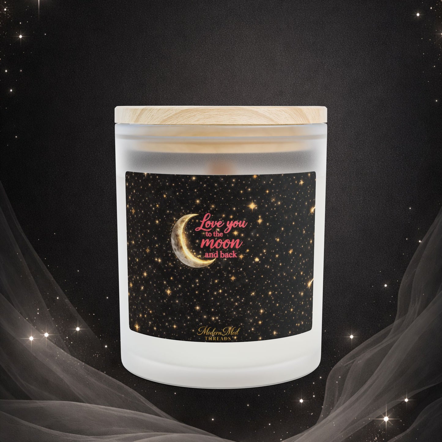 Love You to the Moon and Back Frosted Glass Candle — 11oz Romantic Night Sky Scented Candle
