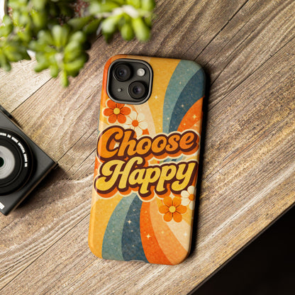 Retro 'Choose Happy' Phone Case — 70s Vibe Floral Protection