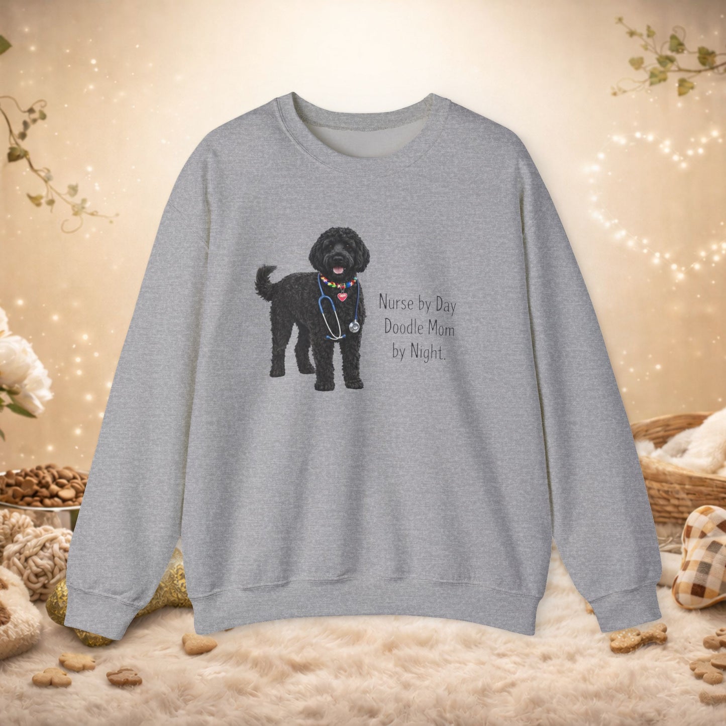 Nurse by Day Doodle Mom Sweatshirt — Black Doodle Dog Crewneck