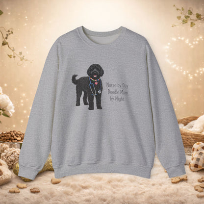 Nurse by Day Doodle Mom Sweatshirt — Black Doodle Dog Crewneck