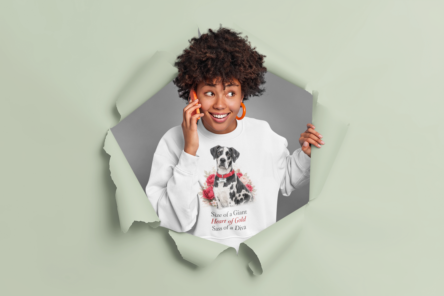 Great Dane Floral Crewneck Sweatshirt — "Size of a Giant, Heart of Gold, Sass of a Diva"