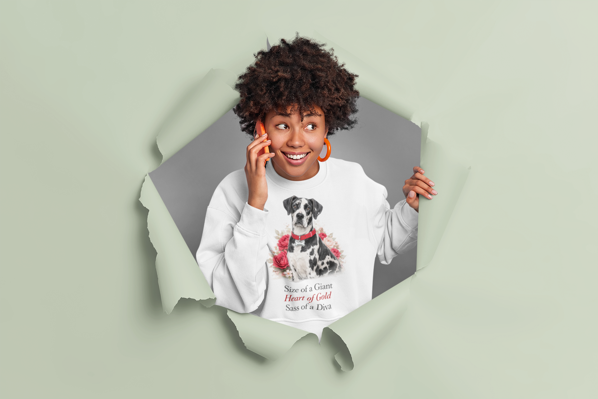 Great Dane Floral Crewneck Sweatshirt — "Size of a Giant, Heart of Gold, Sass of a Diva"