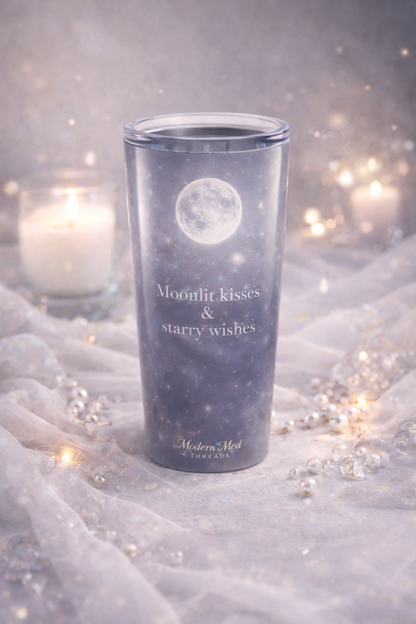 20oz Moonlit Quote Tumbler — “Moonlit kisses & starry wishes” Stainless Travel Cup