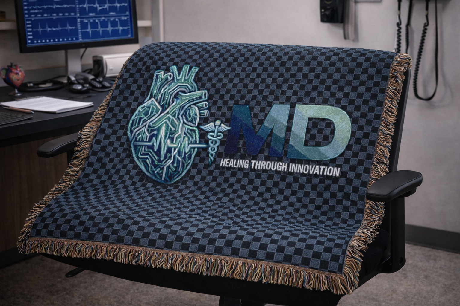 MD Heart Woven Blanket — Medical Doctor Gift Throw