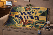 Nurse Practitioner Woven Blanket — Cozy NP Throw with Caduceus & Stethoscope Design