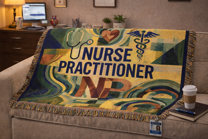 Nurse Practitioner Woven Blanket — Cozy NP Throw with Caduceus & Stethoscope Design