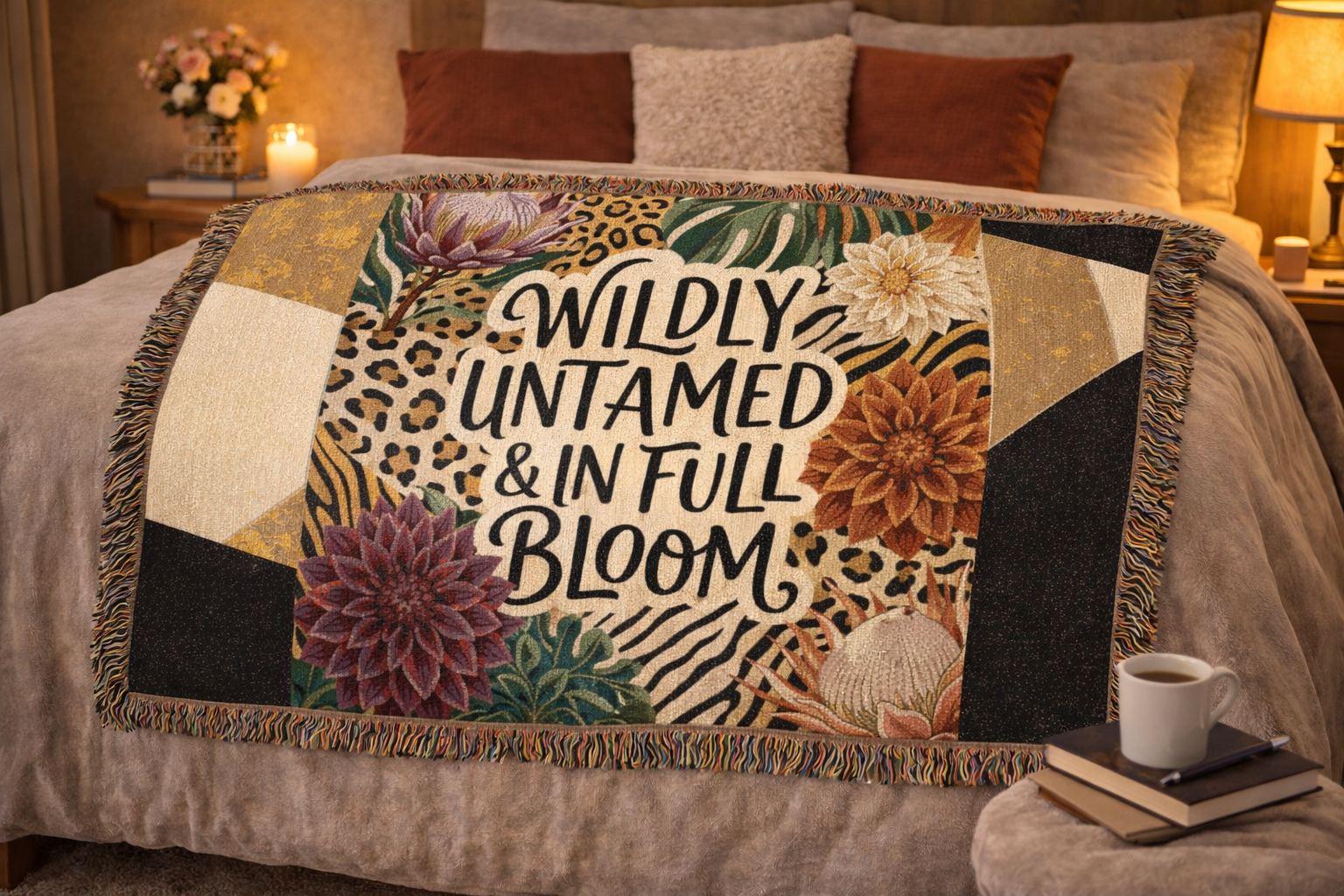 "Wildly Untamed & In Full Bloom" Floral Throw Blanket Woven Blanket —