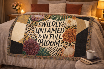 "Wildly Untamed & In Full Bloom" Floral Throw Blanket Woven Blanket —