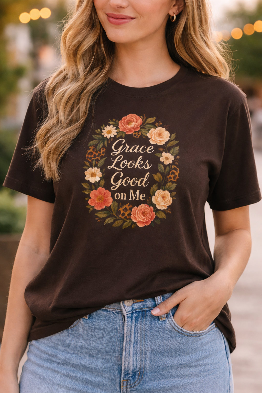 Floral "Grace Looks Good on Me" Tee