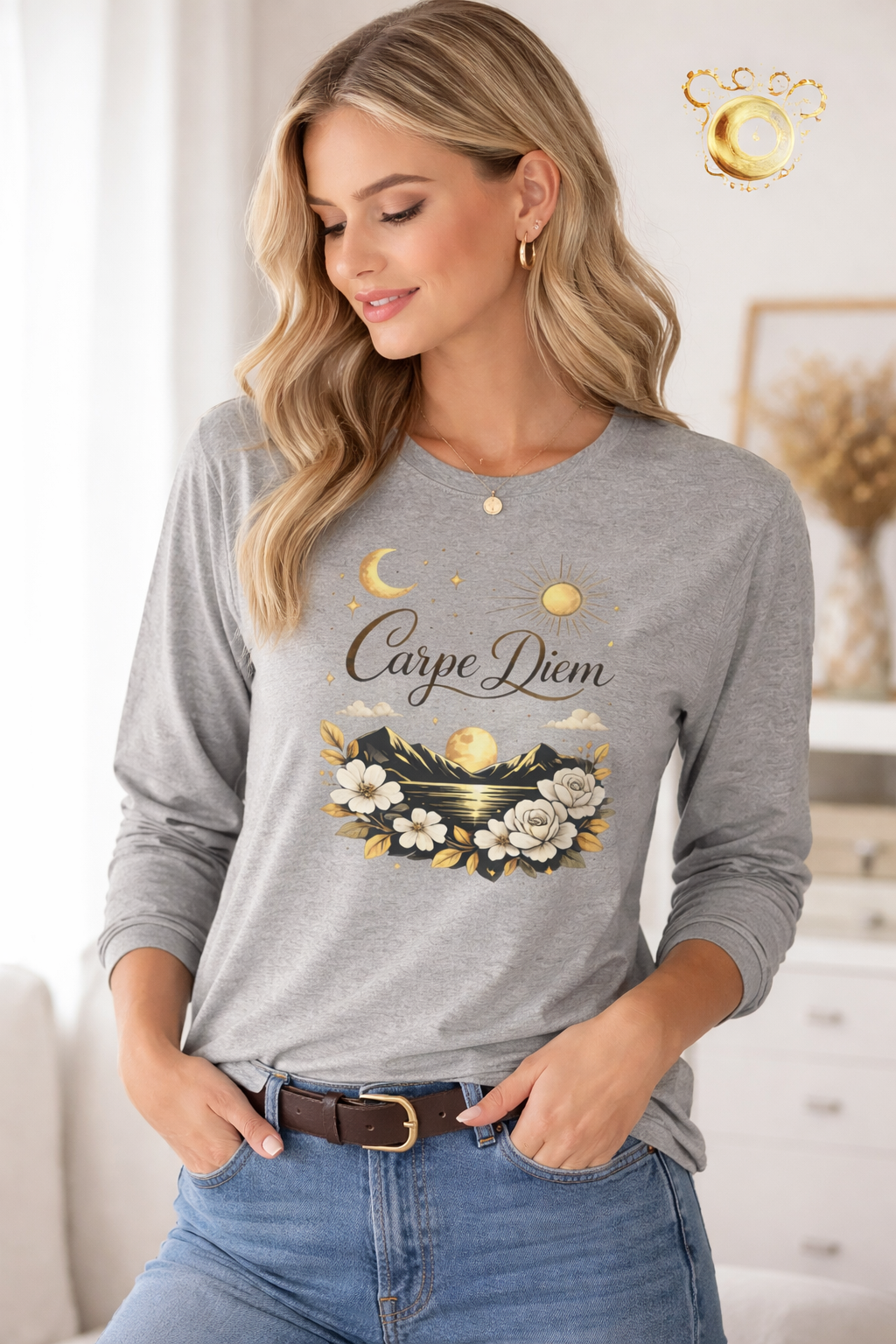 Carpe Diem (Seize the Day) Floral Moon Long Sleeve Tee