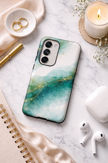 Teal Marble Gold Accent Tough Phone Case