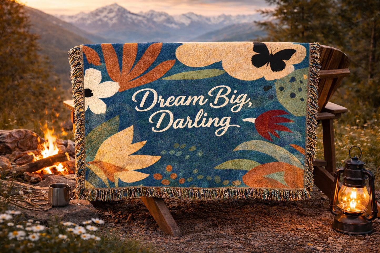 Dream Big, Darling Woven Blanket — Floral Boho Throw for Bedroom & Gift