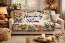 Homebody & Happy Woven Blanket — Cozy Leaf Pattern Throw