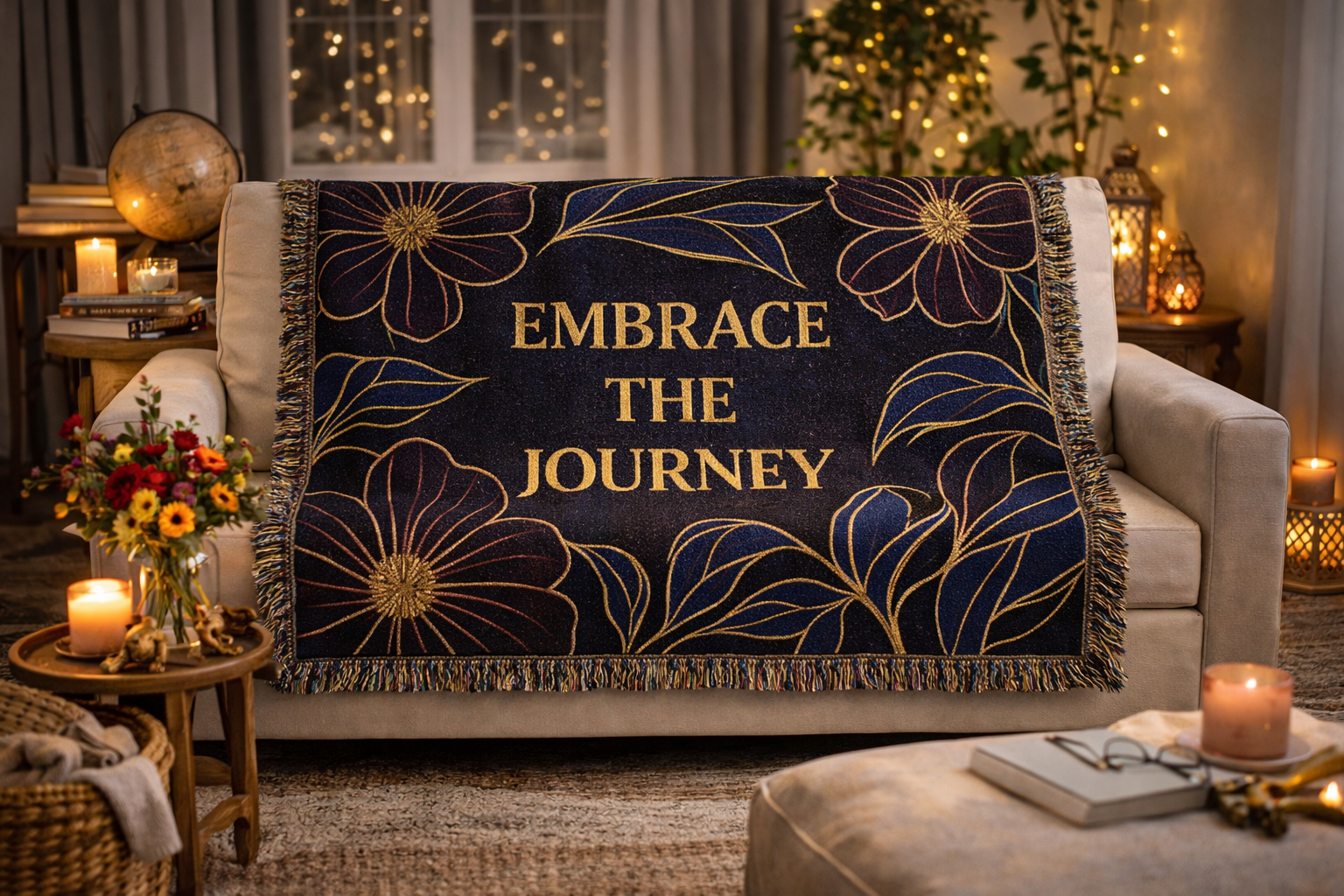 Embrace The Journey Woven Blanket — Floral Inspirational Throw