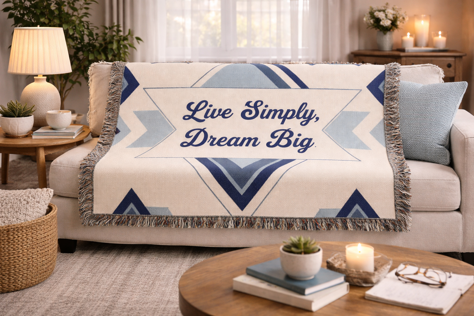 Live Simply, Dream Big Woven Blanket — Inspirational Boho Throw